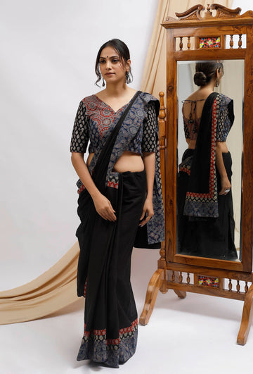 Red and Blue Ajrak Print Front Open Blouse